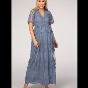 PinkBlush BlueLace Mesh Overlay Plus Mat MaxiDress